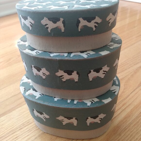 Vintage Nesting Shaker Boxes Hand Painted Cows Country Farmhouse Decor - Picture 11 of 12